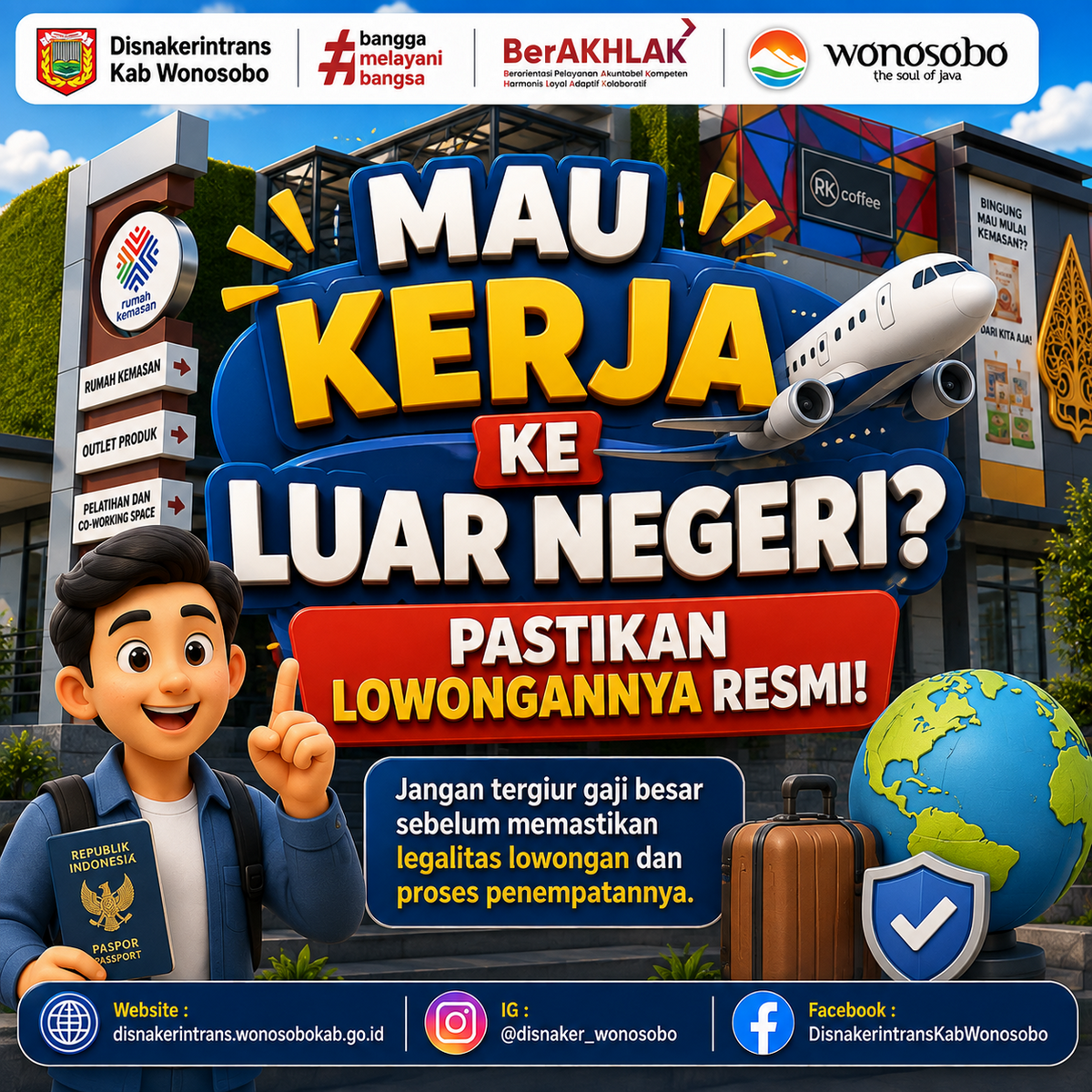 MAU KERJA KE LUAR NEGERI? JANGAN ASAL PERCAYA LOWONGAN!

Bekerja ke luar negeri bisa menjadi peluang untuk meningkatkan pengalaman, keterampilan, dan kesejahteraan. Namun, pastikan prosesnya dilakukan melalui jalur resmi dan aman.

Sebelum melamar, yuk kenali cara memastikan lowongan kerja luar negeri itu resmi dan terpercaya!

1. CEK LOWONGAN RESMI
Gunakan SISKOP2MI untuk mendapatkan informasi lowongan dan proses penempatan Pekerja Migran Indonesia.

👉 https://siskop2mi.bp2mi.go.id/

2. PILIH NEGARA TUJUAN
Pilih negara yang ingin dituju, misalnya Jepang, kemudian klik Cari untuk melihat lowongan yang tersedia.

3. PERIKSA HASIL LOWONGAN
Pastikan informasi seperti jabatan, perusahaan penempatan, nomor SISKOP2MI, negara tujuan, gaji, dan kuota sesuai dengan informasi yang tercantum.

4. WASPADA LOWONGAN PALSU!
Jangan mudah percaya jika:
❌ Ditawari melalui WhatsApp/Telegram yang tidak jelas
❌ Dijanjikan “pasti berangkat” tanpa proses seleksi
❌ Ditawarkan gaji sangat tinggi dengan persyaratan minim
❌ Diminta transfer uang ke rekening pribadi
❌ Diminta bekerja menggunakan visa wisata

⚠️ HATI-HATI!
Lowongan kerja yang tidak jelas dapat menjadi salah satu indikasi yang berisiko mengarah pada perdagangan orang.

INGAT: CEK • TELITI • PASTIKAN RESMI

Jangan sampai keinginan untuk bekerja di luar negeri justru dimanfaatkan oleh pihak yang tidak bertanggung jawab.

Simpan & bagikan informasi ini kepada keluarga, teman, atau masyarakat yang sedang mencari pekerjaan ke luar negeri.