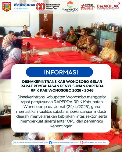 Disnakerintrans Kab Wonosobo Gelar Rapat Pembahasan Penyusunan raperda rpik kab wonosobo 2026 - 2046
