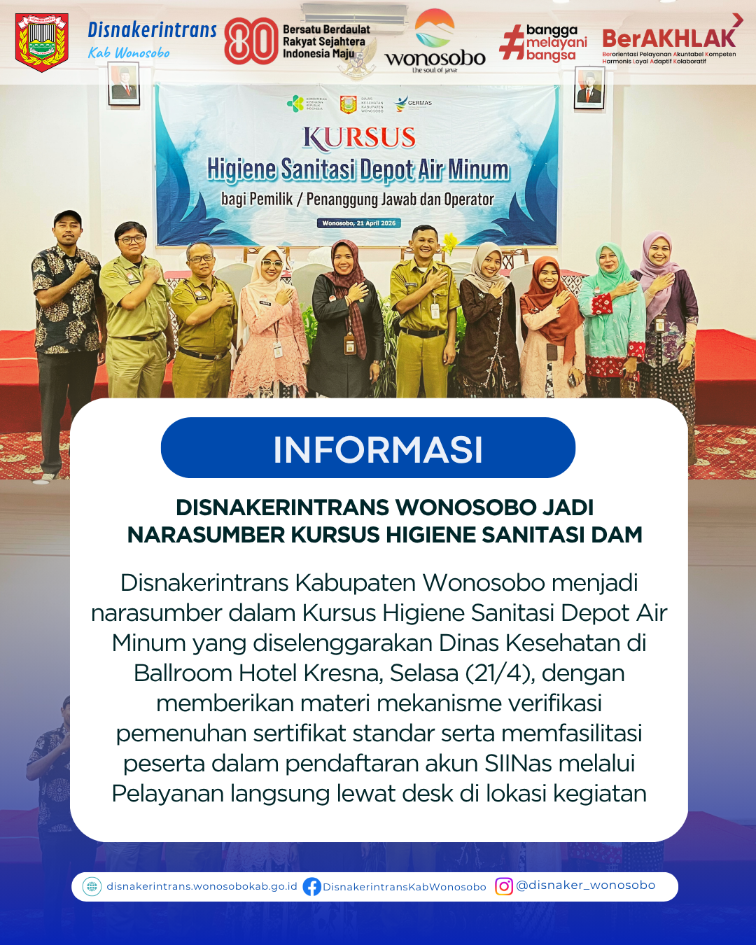 Disnakerintrans Wonosobo Jadi Narasumber Kursus Higiene Sanitasi DAM
